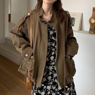 Cropped Stand-up Collar Tooling Bolero Brown - One Size