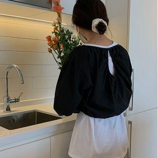 Cut-out Cropped Blouse Black - One Size