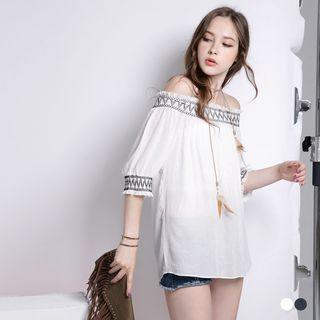 Off-shoulder Embroidered Peasant Top
