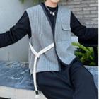 Tie-waist Contrast Trim Vest Gray - One Size
