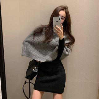 Plain Crewneck Loose-fit Top / Plain Turtle-neck Slim-fit Long-sleeve Dress