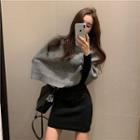 Plain Crewneck Loose-fit Top / Plain Turtle-neck Slim-fit Long-sleeve Dress