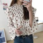 Stand Collar Floral Chiffon Top