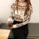 Mock-turtleneck Long-sleeved Printed Top