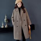 Lightweight Double-breasted Houndstooth Long Wool Jacket