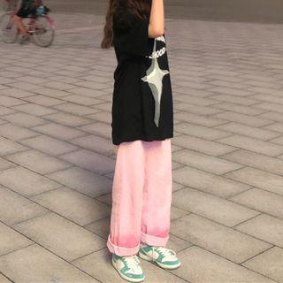 High-waist Washed Tie-dye Straight-cut Jeans