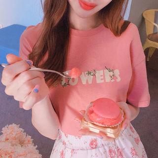 Flowers Printed Embroidered T-shirt