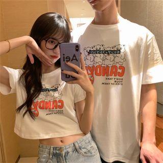 Cartoon Print Short-sleeve Cropped T-shirt / Short-sleeve T-shirt