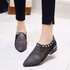 Block Heel Plaid Pointed Shoes