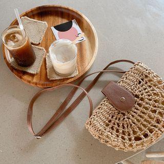 Rattan Half-moon Shoulder Bag Beige - One Size