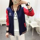 Crown Embroidered Zip-up Baseball Jacket