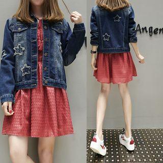 Denim Frayed Stars Button Up Jacket