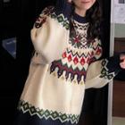 Snow-flower Crewneck Long-sleeve Sweater Sweater - As Shown In Figure - One Size