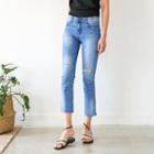 Hidden Band-waist Slit-knee Tapered Jeans