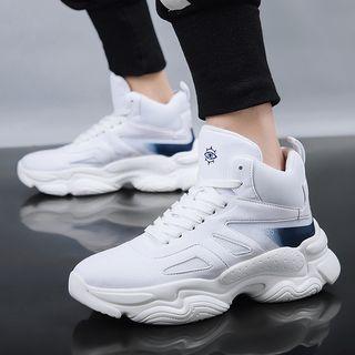 Mesh Panel Lace-up High-top Athletic Sneakers