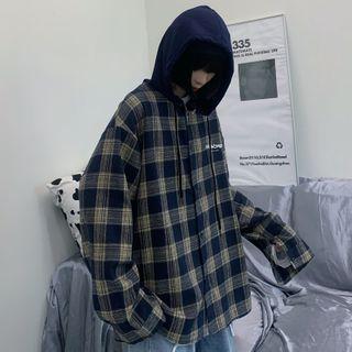 Plaid Button-up Hooded Jacket