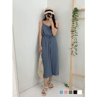 Set: Sleeveless Cross-strap Top + Wide-leg Pants