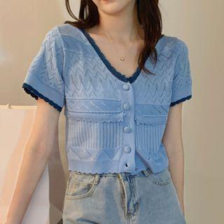 Cropped Cutout V-neck Short-sleeve Cardigan