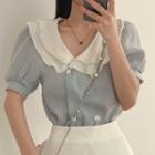 Puff-sleeve Ruffled Double-breasted Blouse