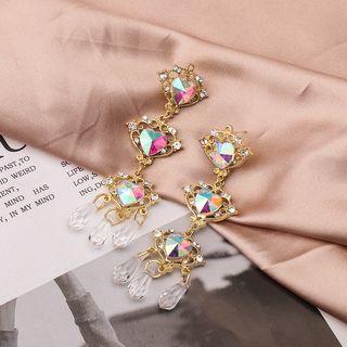 Rhinestone Heart Drop Earring 1 Pair - Silver Needle - Gold - One Size