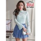 High-neck Bell-cuff Lace Top