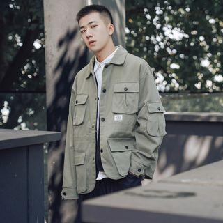 Front Pocket Button Zip Jacket