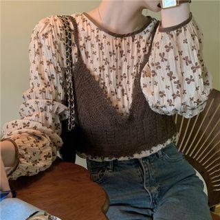 Floral Crinkle Blouse / Knit Camisole Top