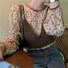 Floral Crinkle Blouse / Knit Camisole Top