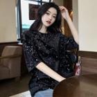 Star Short-sleeve Velvet T-shirt Black - One Size