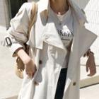 Wide-lapel Flap Long Trench Coat With Sash Beige - One Size