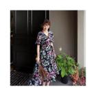 Short-sleeve Floral Print Wrap Maxi Dress