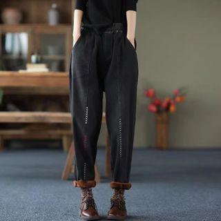 Contrast Trim Stitching Cropped Harem Pants