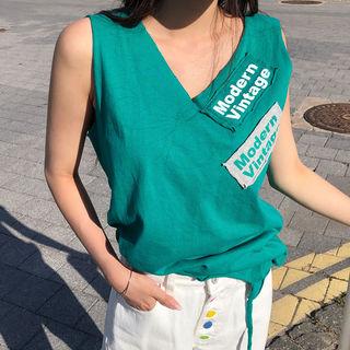 Letter-patch Distressed Sleeveless Top
