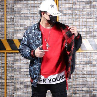 Mock Two-piece Camo Print Panel Zip Jacket