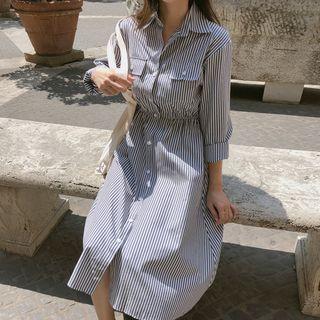 Stripe Midi A-line Shirt Dress