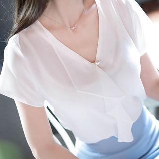 Faux-pearl Ruffle-trim Blouse