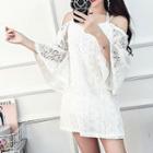 3/4 Sleeve Cutout Shoulder Lace Overlay Dress