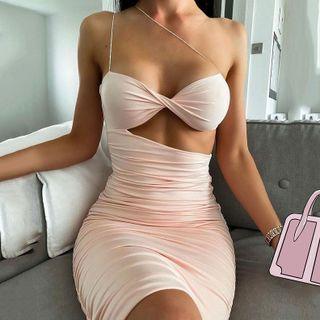 Spaghetti-strap Cutout Mini Bodycon Dress
