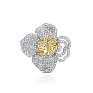 Fashion Bright Flower Yellow Cubic Zirconia Brooch Silver - One Size