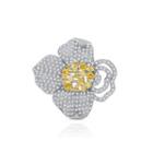 Fashion Bright Flower Yellow Cubic Zirconia Brooch Silver - One Size