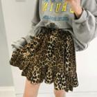 Flared A-line Leopard Mini Skirt Brown - One Size