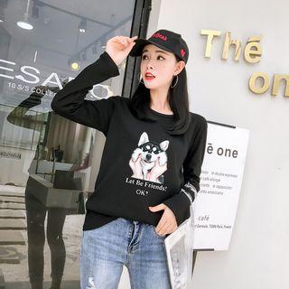Long-sleeve Husky Print T-shirt