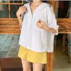 Pocket-front Sailor-collar Short-sleeve Shirt