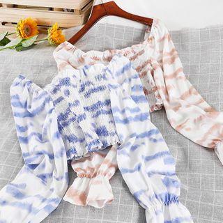 Long-sleeve Tie Dye Smocked Blouse