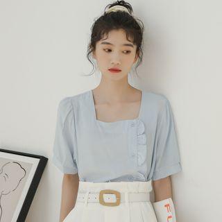 Ruffle Trim Square-neck Short-sleeve Blouse