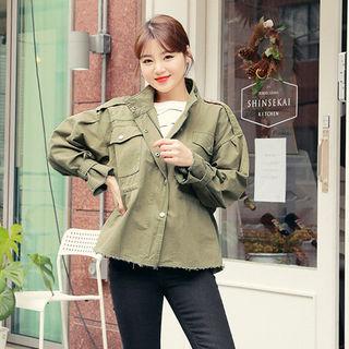 Stand-collar Fray-edge Safari Jacket