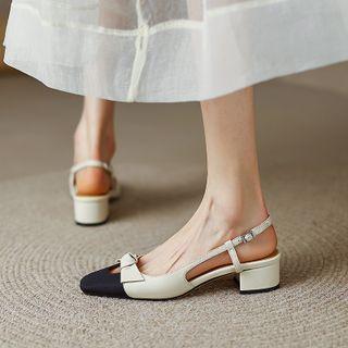 Chunky Heel Cap-toe Bow Slingback Pumps