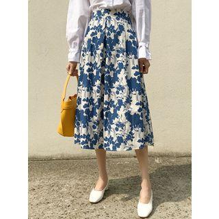 Pleated Long Floral Skirt