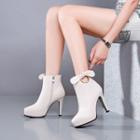 Genuine Leather Platform Bow-accent High Heel Ankle Boots