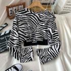 Set: Long-sleeve Zebra Print T-shirt + Lettering Tank Top